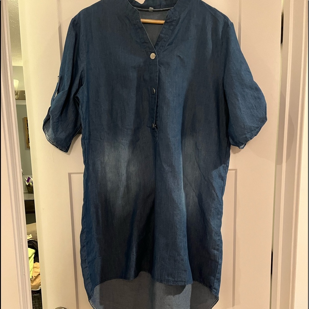 Chambray 3/4 button down dress.